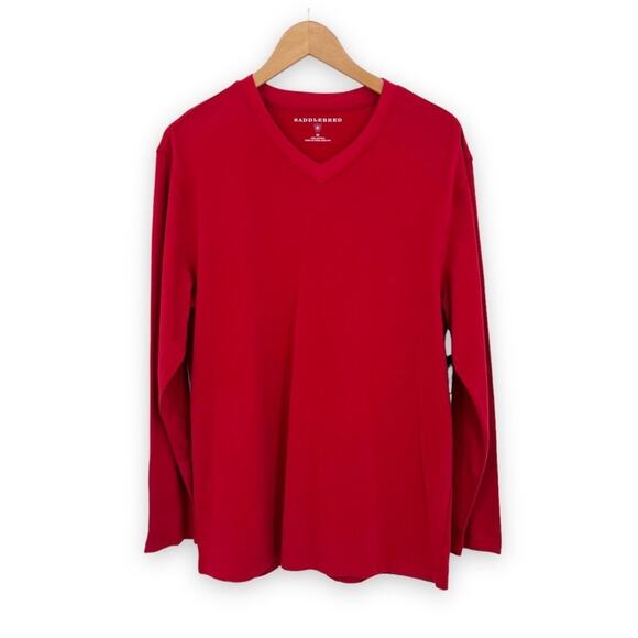 Saddlebred red 100% soft sueded cotton V neck long sleeve tee shirt men's M NEW - Picture 1 of 9
